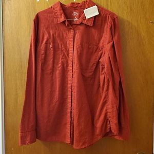 SALE Long sleeve red collared button up blouse